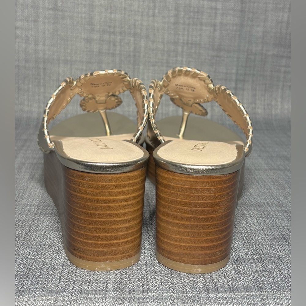 Jack Rogers Kimberly Mid Wedge Thong Sandals Platinum Leather - Picture 5 of 7